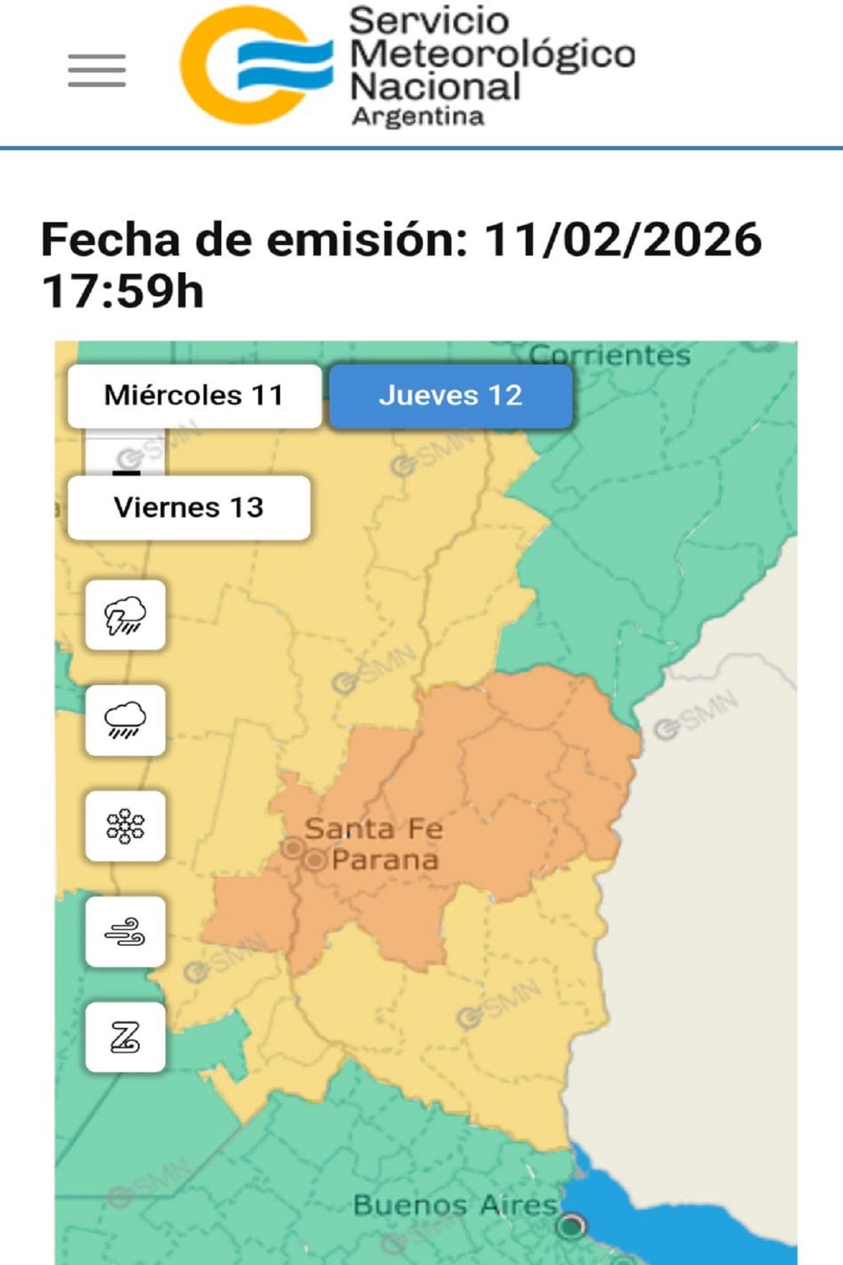Alerta naranja por tormentas fuertes para gran parte de en Entre Ríos y leve descenso de temperaturas - 7PAGINAS