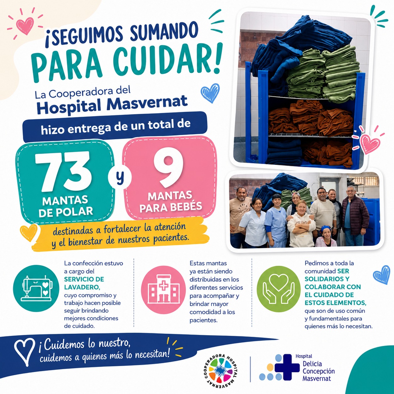 Solidaridad: la Cooperadora del Hospital Masvernat entregó nuevas mantas para pacientes - 7PAGINAS