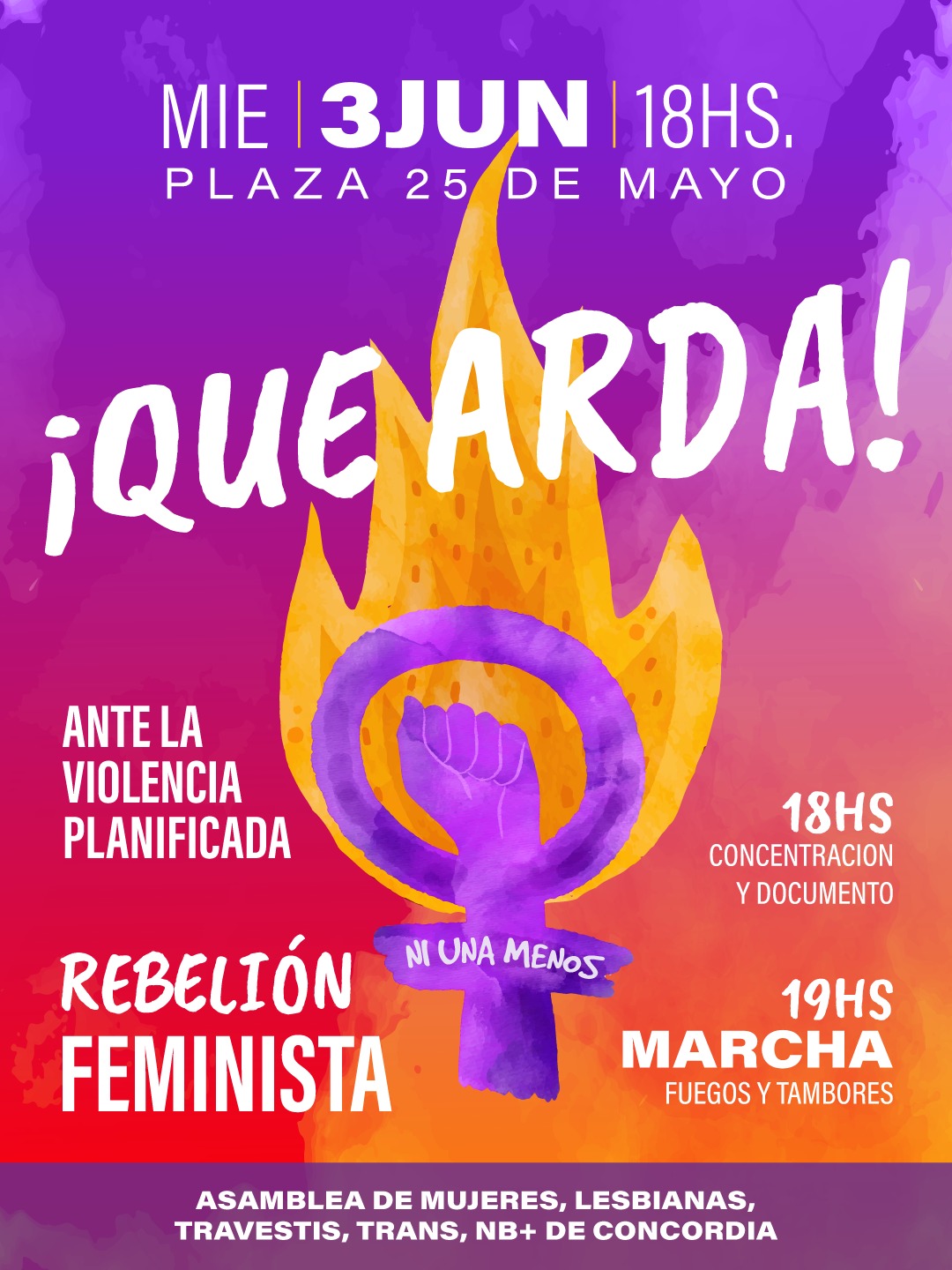 Concordia se moviliza: convocan a la marcha Ni Una Menos 2026 bajo la consigna ¡Que Arda! - 7PAGINAS